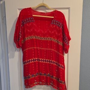 Johnny WAS -  Red Embroidered Women's Top